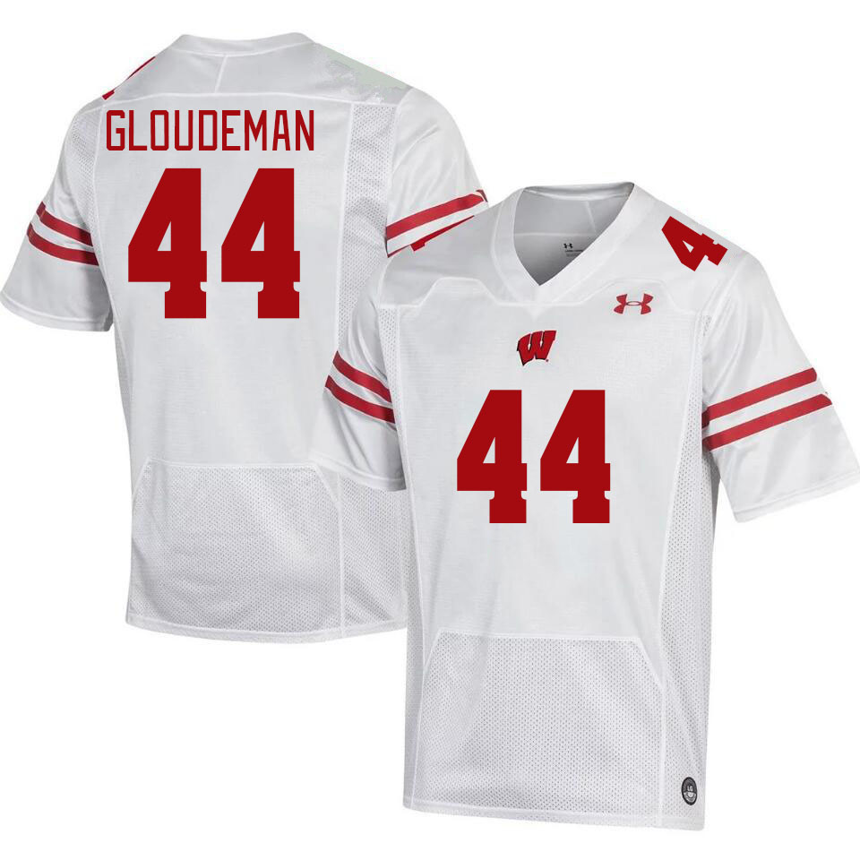 Men #44 Zach Gloudeman Winsconsin Badgers College Football Jerseys Stitched Sale-White - Click Image to Close